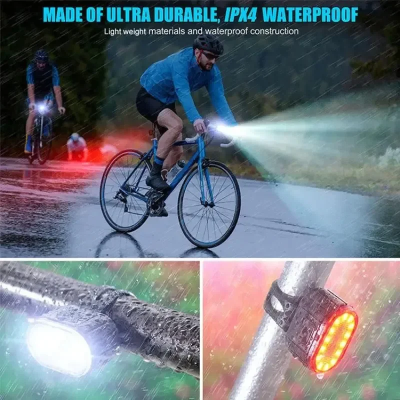 Lumières de vélo d'auto-défense, rechargeables par USB, feu avant et arrière, feu avant, lanterne de cyclisme, lampe de poche