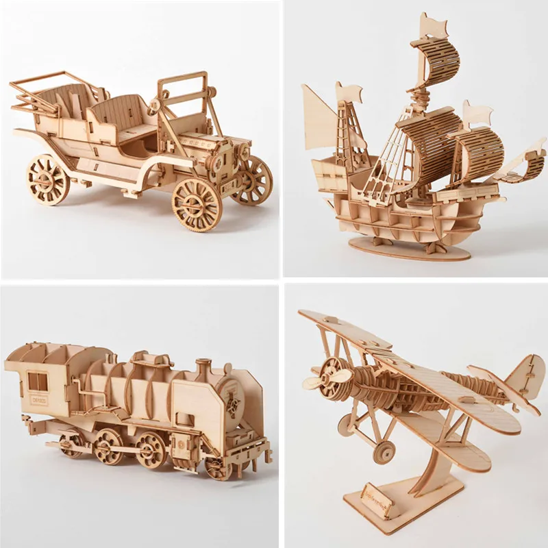 Diy 3D houten puzzel voor montage Puzzel Lasersnijden Zeilschip Tweedekker Stoomlocomotief Treinspeelgoed DIY Kit voor volwassenen Kind
