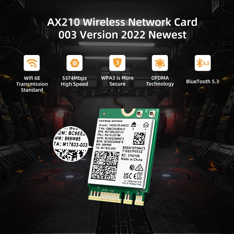 Wi-Fi-карта Intel AX210 AX210ngw WFi6E Беспроводная сетевая карта Bluetooth 5.3 Wi-Fi-адаптер для ASUS B550 X570 Z270 X99 V-M.2 WiFi Go