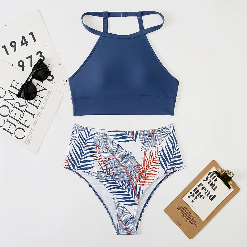 2025 biquíni de cintura alta feminino maiô de pescoço alto impresso banho feminino acolchoado beachwear banhistas natação terno