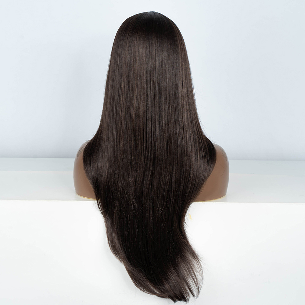 Peluca sintética con malla frontal para mujer, de 28 pulgadas postizo recto, color marrón Chocolate degradado, parte de Cosplay