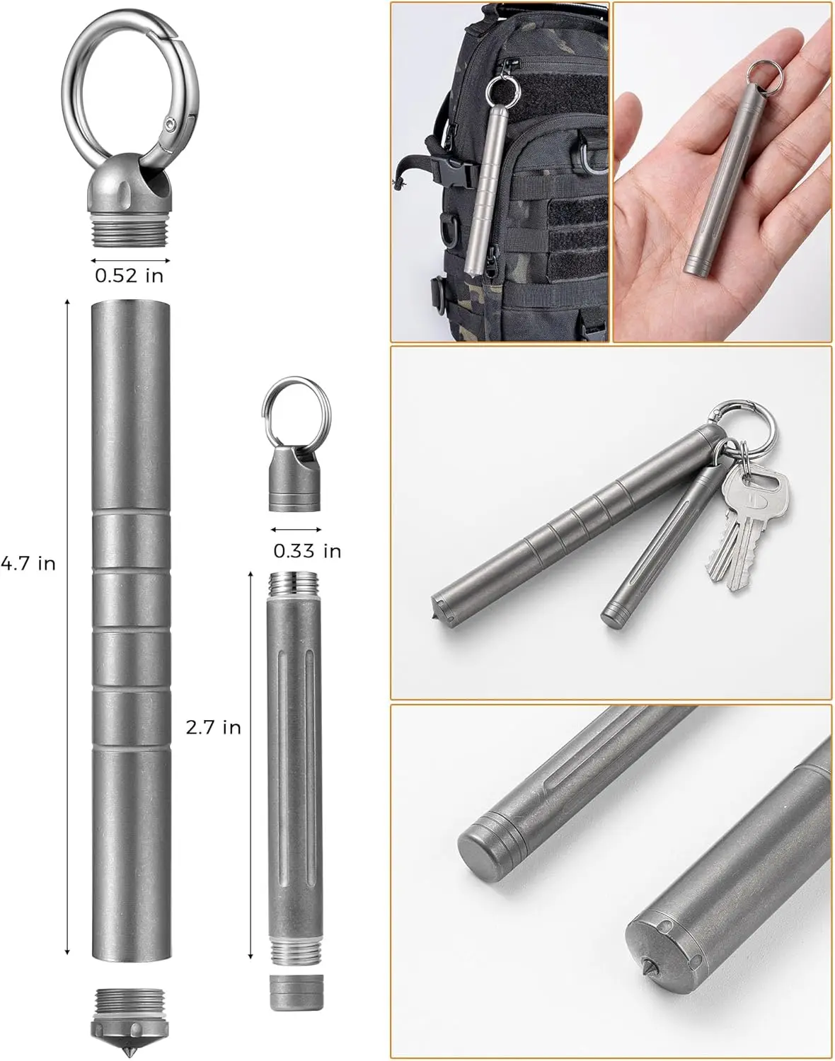 Tempat Pil TISUR dengan Tusuk Gigi, Tempat Pil Gantungan Kunci Titanium Pertahanan Diri Multi Fungsi EDC Dibawa Setiap Hari untuk Pria
