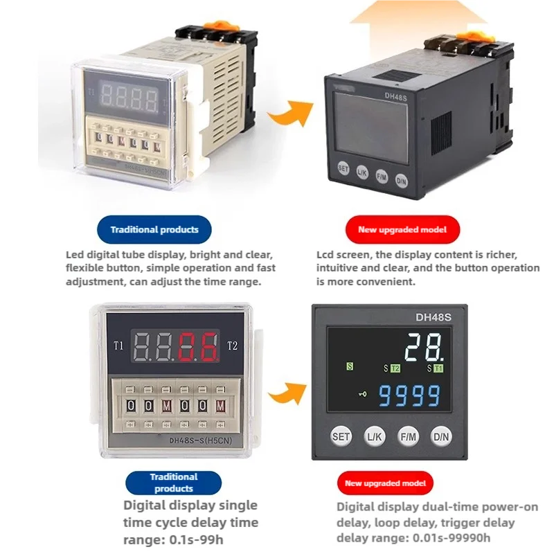 DH48S HD48S DC/AC24V AC220V relé de retardo programable de precisión 0,01 S-99990H con Base de enchufe relé de tiempo serie DH48S