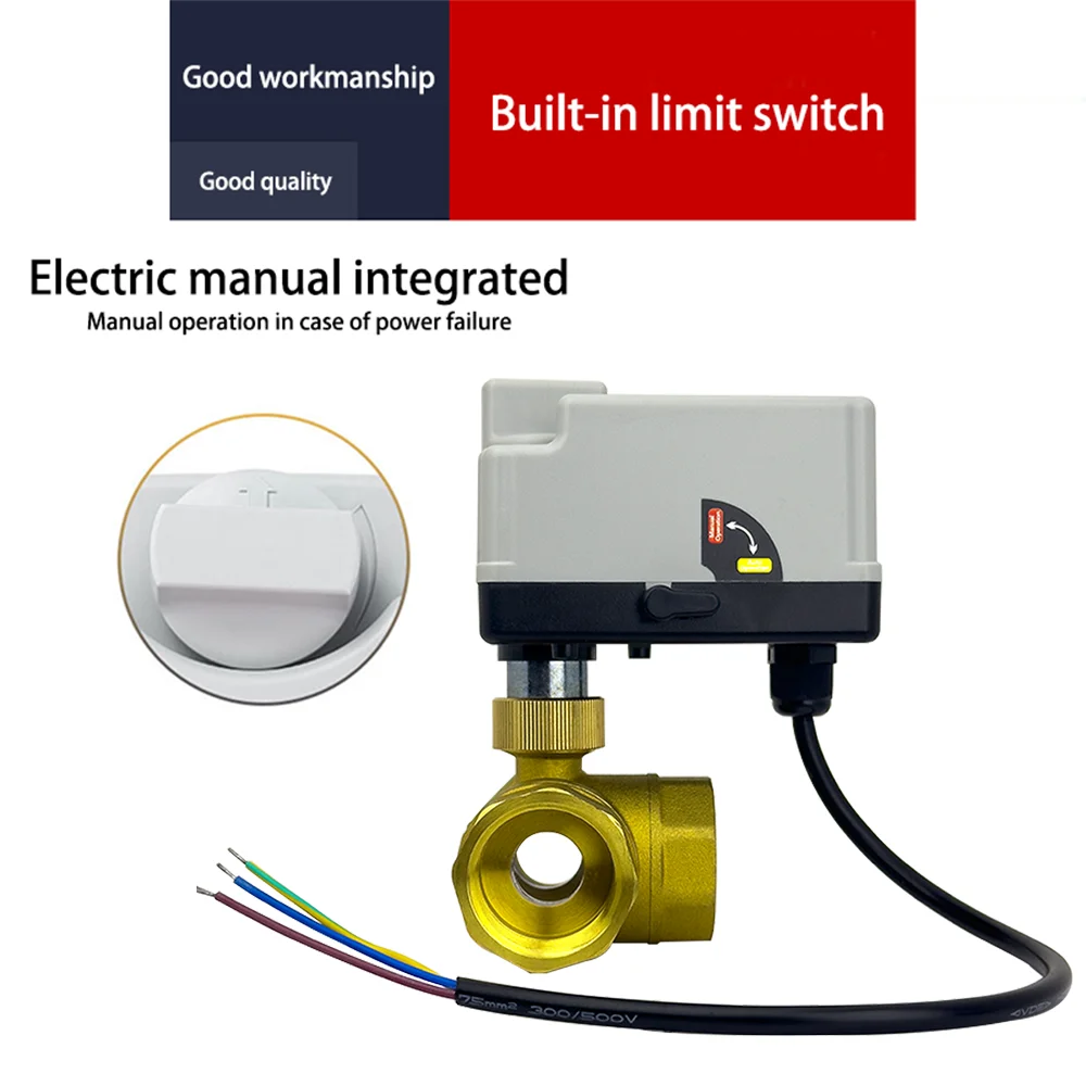 Messing motorisierter Kugelhahn 3-Draht 2-Steuerung elektrischer Stellantrieb DC12-24V 3 Wege / 2 Wege DN15 DN20 DN25 DN32 DN40 mit manuellem Schalter
