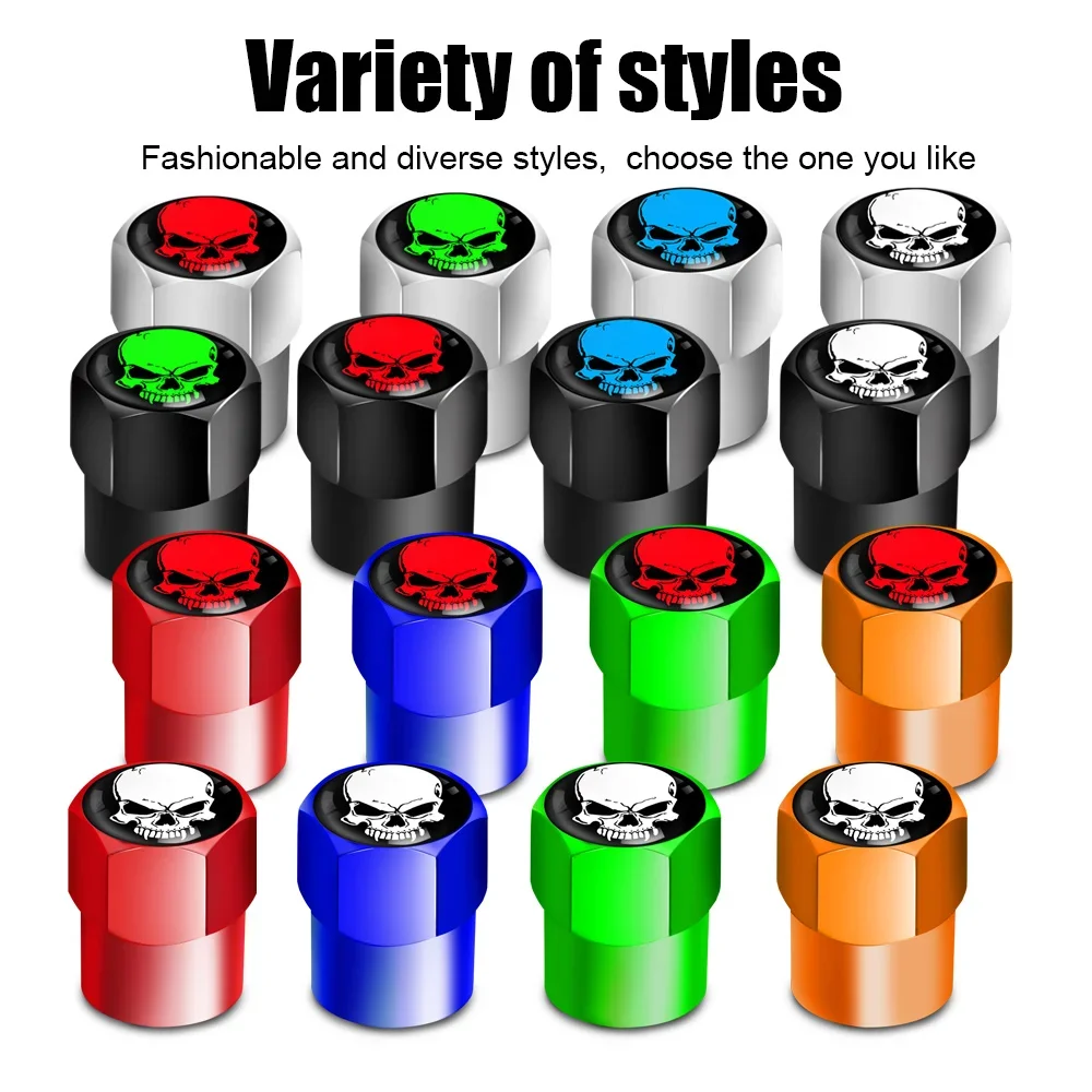 4 unids/set tapa de vástago de válvula de neumático de calavera, resistente a la corrosión, cubierta a prueba de polvo ajuste Universal para coche, bicicleta, camión, motocicleta
