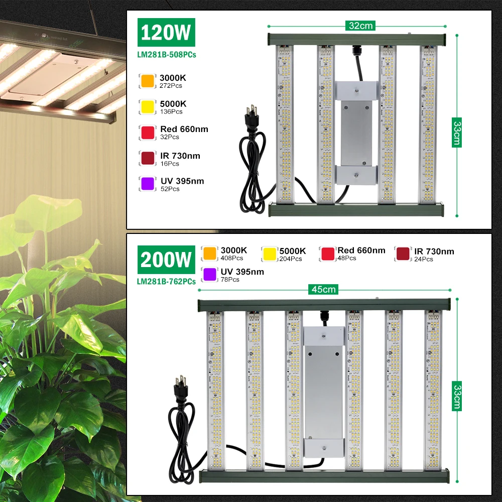 LED à spectre complet élèvent la lumière 120W 200W LM281B lumières de plante à intensité variable pour les plantes d'intérieur fleur semis serres tente