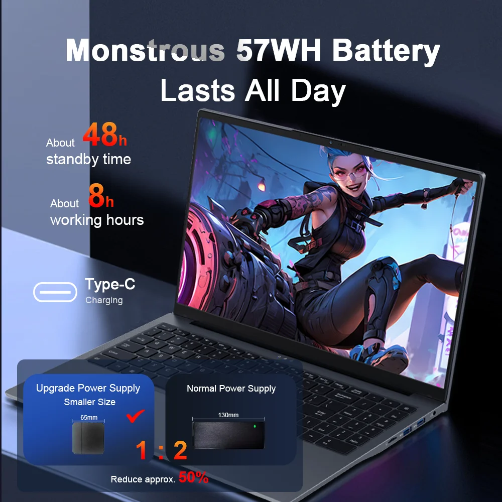 Laptop Ninkear A15 Plus 15,6 cala IPS FHD AMD Ryzen ™   7 5825U Laptop 32G DDR4 1TB SSD 57WH Windows 11 Komputer Gamingowy Laptop