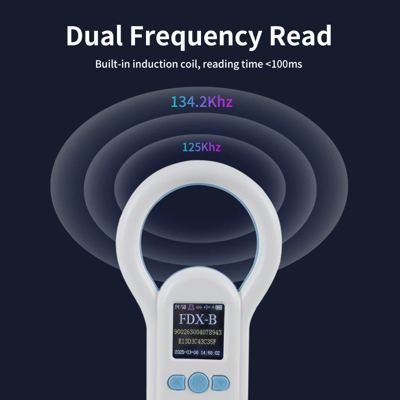Handheld 134.2KHz 125kHz Animal RFID Reader Pet Cat Dog Microchip Scanner FDX-B Glass Chip USB/Bluetooth Tag Reader