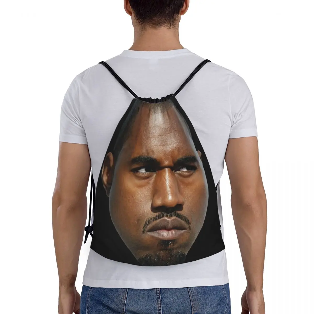 男性と女性のためのkanywest記念ストリングバックパック、カスタム、面白い、スポーツ、ジム、ポータブル、ラッパー、音楽プロデューサ、トレーニングバッグ