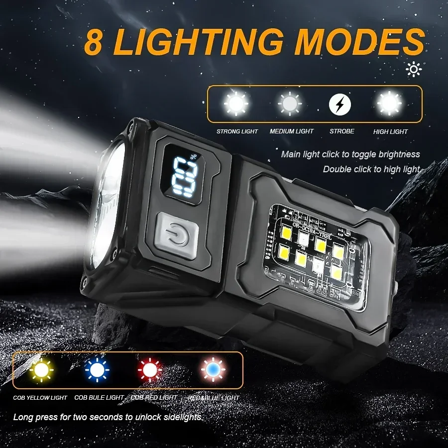 MINI linterna LED recargable por USB, linterna portátil con imán trasero, linterna de Camping superbrillante, luz de emergencia COB lateral