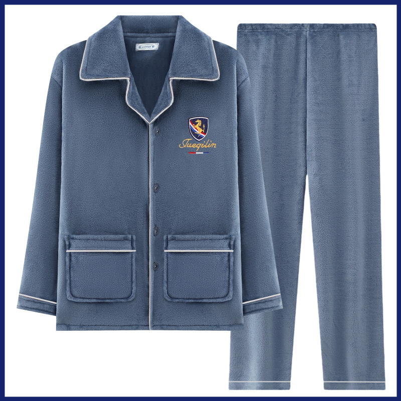 Traje de pijama de alta calidad para hombre, ropa de descanso de terciopelo térmico, conjunto de ropa de dormir sencilla y cálida de terciopelo suave para hombre, ropa de casa para otoño e invierno