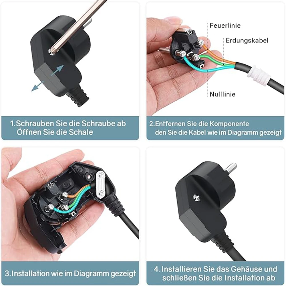 EU Plug Adapter 16A Male Replacement Outlets Rewireable Schuko Electeic Socket Euro Connector For Power Extension Cable
