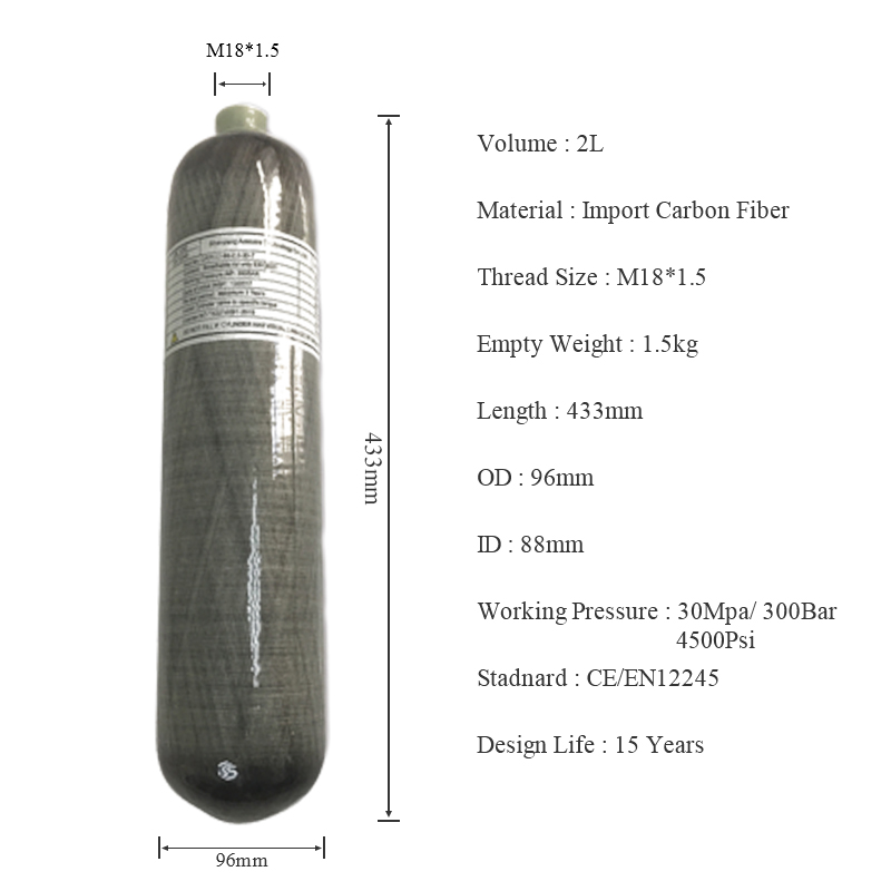 ACECARE CE 2L Sợi Carbon Xi Lanh 30Mpa 300Bar 4500Psi Lặn Biển Xe Tăng