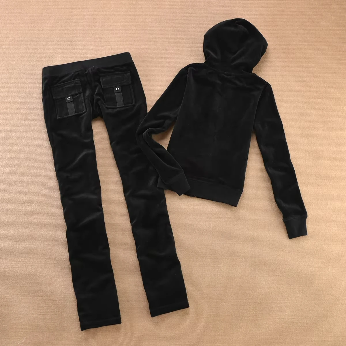 Samt-Trainingsanzug, einfarbig, mit Kapuze, Damen-Anzug, Samt-Sportanzug, 2-teilig, verdicktes, einfarbiges Kapuzenoberteil + Freizeithose