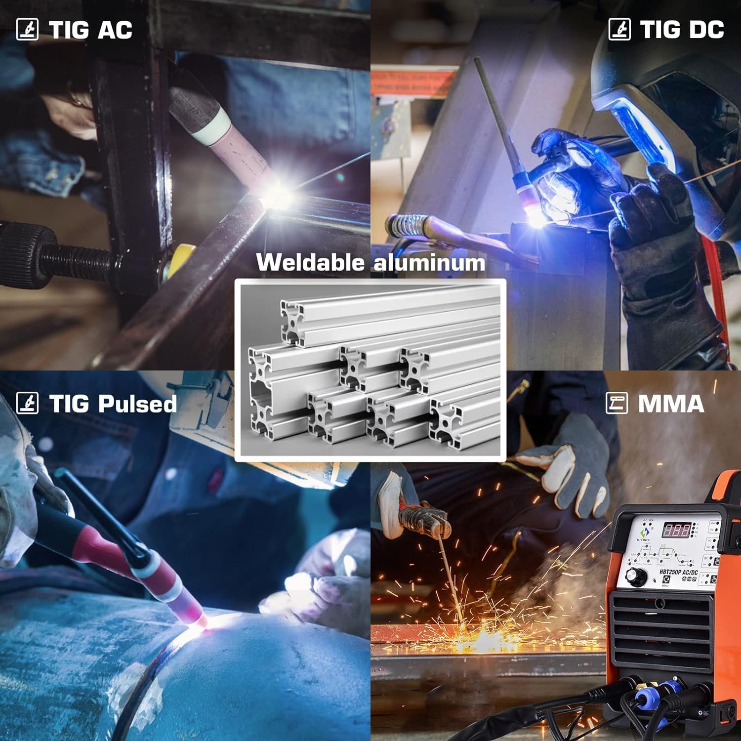 HITBOX AC/DC Аппарат для алюминия Tig HBT250P HF TIG/MMA ARC Stick Сварочный аппарат с импульсной аргоновой сваркой IGBT Инвертор 2T/4T