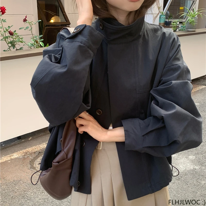 Korea kurze Oberbekleidung Frau lässig locker faul schick Langarm Baumwolle mischt Wind jacke Mäntel dünnen Thench