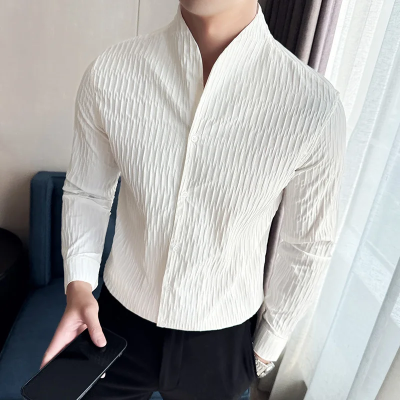 Nueva camisa Social para hombre, camisa Formal informal de negocios de estilo británico, camisa de manga larga lujosa y ajustada, Tops de vestir, camisa 4XL-M