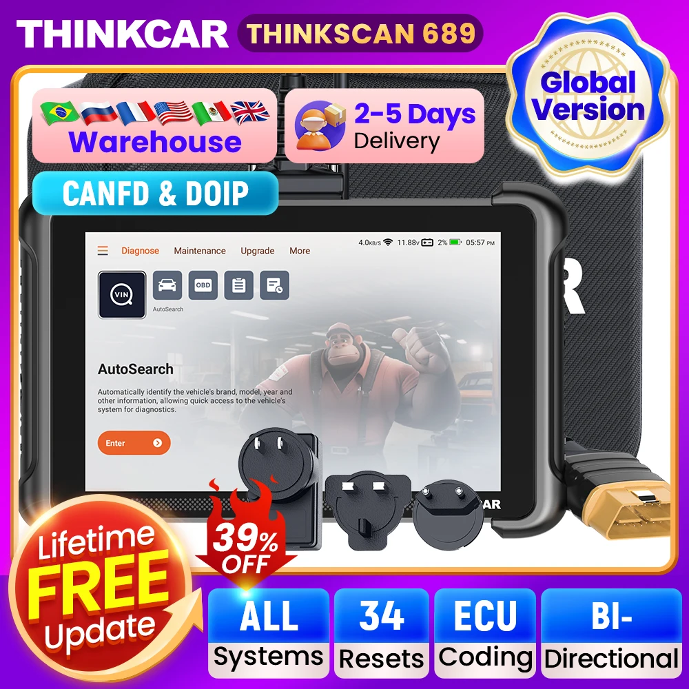 THINKCAR THINKSCAN 689 Alat Diagnostik Mobil CANFD DOIP Pengodean ECU Dua Arah 34 Reset Pemrograman Kunci Pemindai Obd2 Bebas Hidup