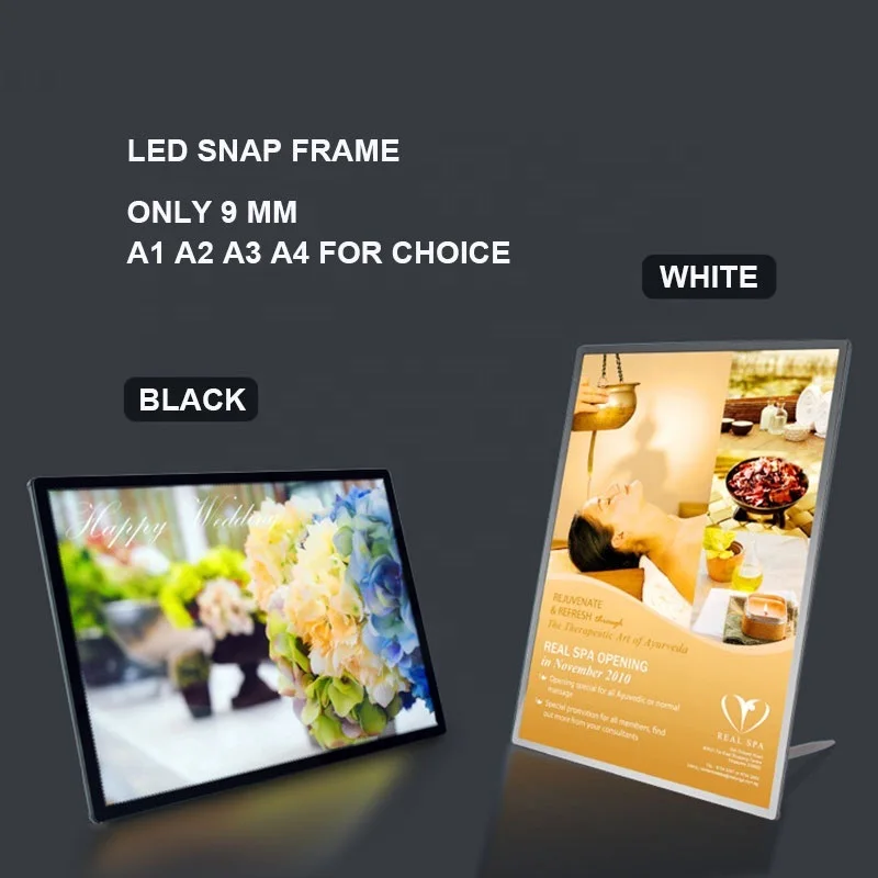 A1 A2 A3 A4 ที่กําหนดเองฟิล์มไฟ LED กล่องโฆษณา Super Bright Slim คลิปโปสเตอร์กรอบสําหรับร้านค้าเมนูติดผนังป้ายโฆษณา