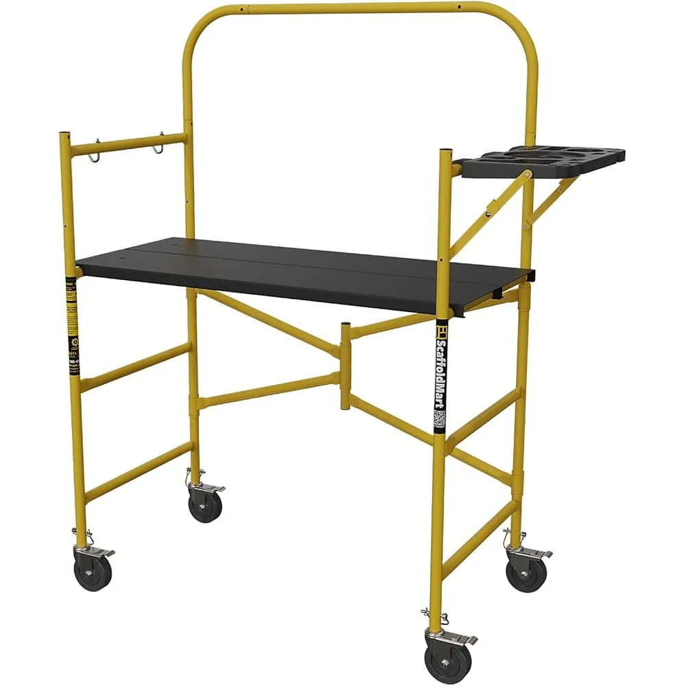 Utility Scaffold 4ft Quick Setup with Tool Shelf Enhanced Mobility Double Locking Casters Durable Steel Construction Heavy Duty