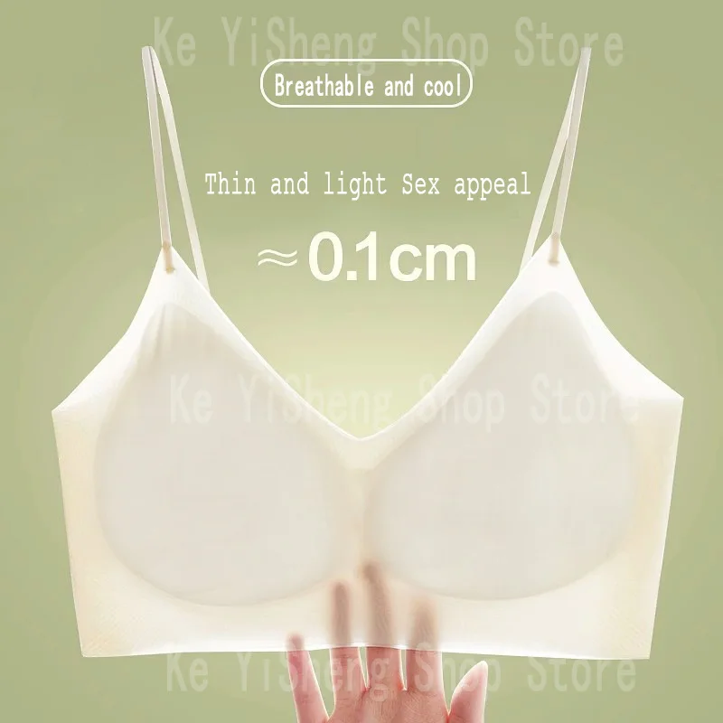 Sujetador de seda de hielo transpirable para mujer, lencería sin costuras con cuello halter en la espalda, sujetador envolvente, pechos pequeños, sexy y cómodo