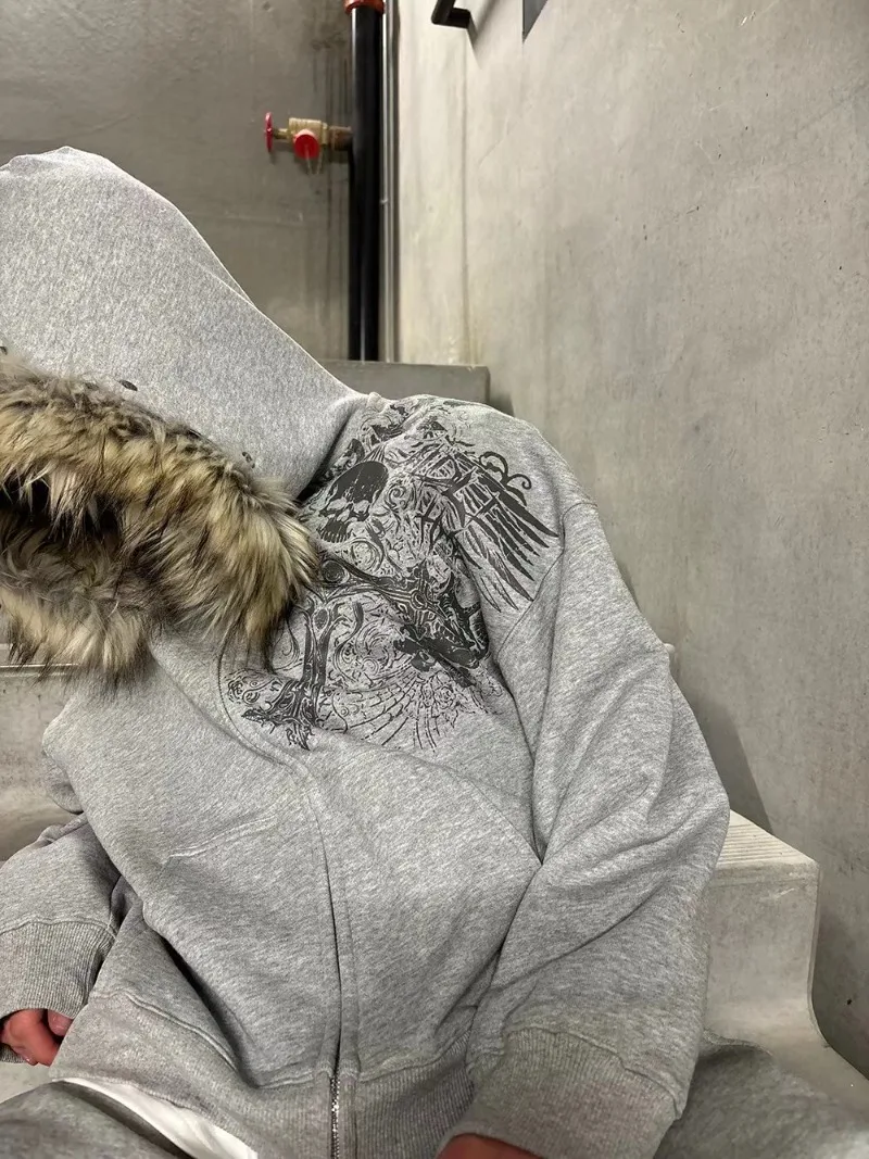 Americano gótico esqueleto osso padrão oversized hoodie masculino y2k rua hip hop solto e versátil harajuku zíper hoodie feminino