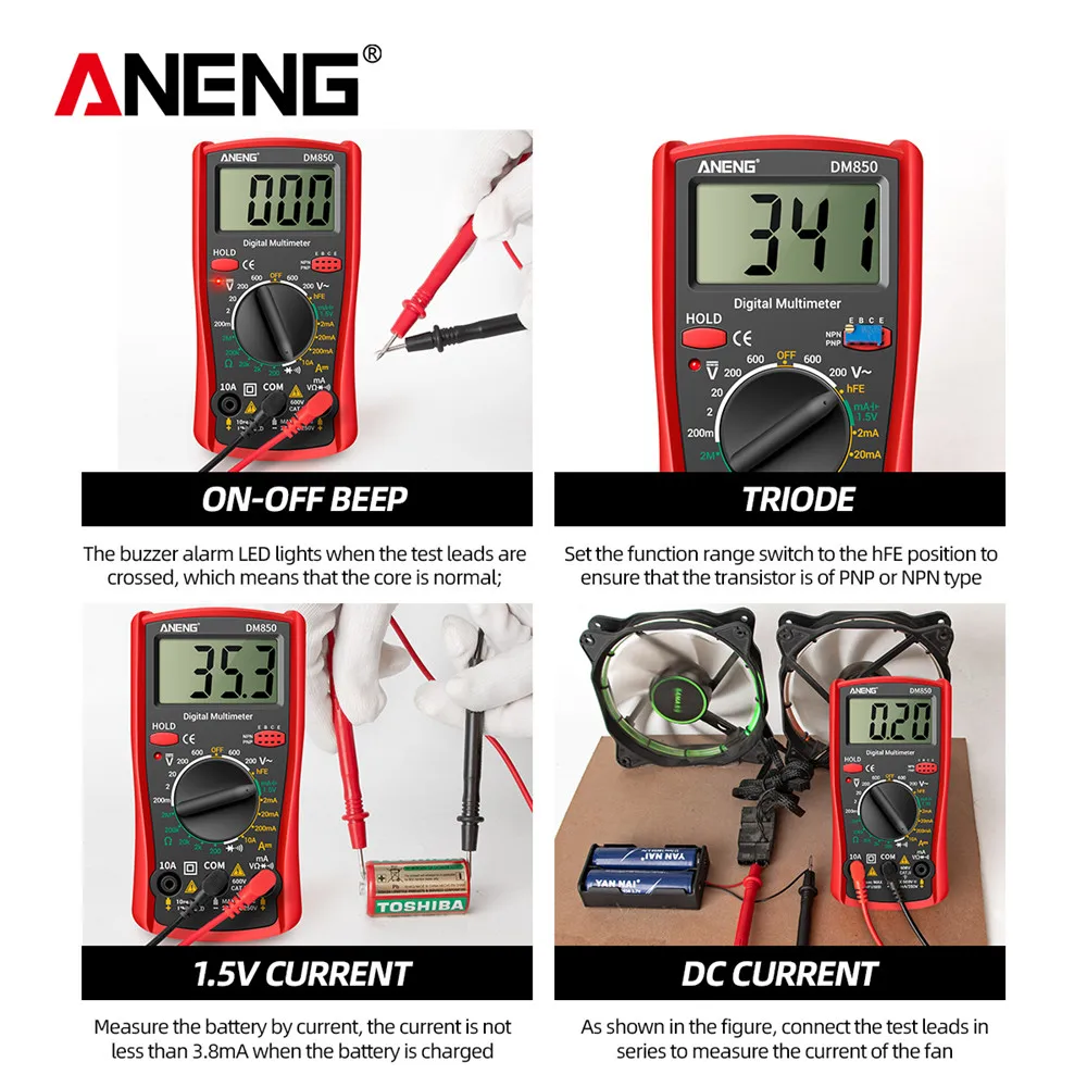 ANENG-multímetro Digital DM850, herramienta profesional automática de 1999 recuentos, probador de voltaje automático de CA/CC, amperímetro de corriente de ohmios, Detector