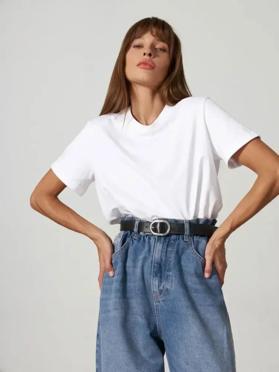 Bornladies-Camiseta 100% de algodón para mujer, camisetas básicas de moda lisas de manga corta, camisetas holgadas de 230g/ ㎡ Tops