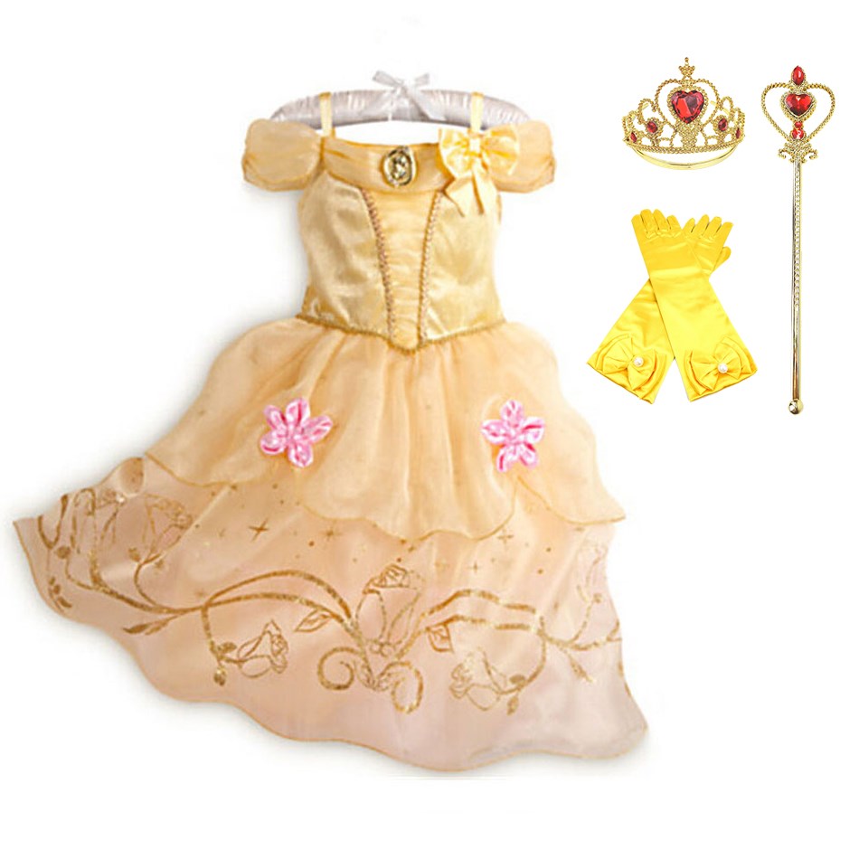 Bambini Principessa Costume Partito Fantasia Fiore Vestido Nuovo 2024 Natale Compleanno Carnevale Vesti Rapunzel Belle Travestimento Abito