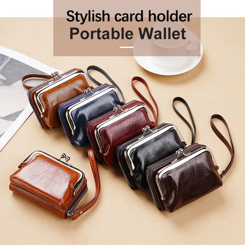 Nueva cartera para mujer con hebilla, monedero de PU, bolso con clip con cremallera a la moda, mini bolso de mano para mujer, cartera diaria con múltiples ranuras para tarjetas para ir de compras
