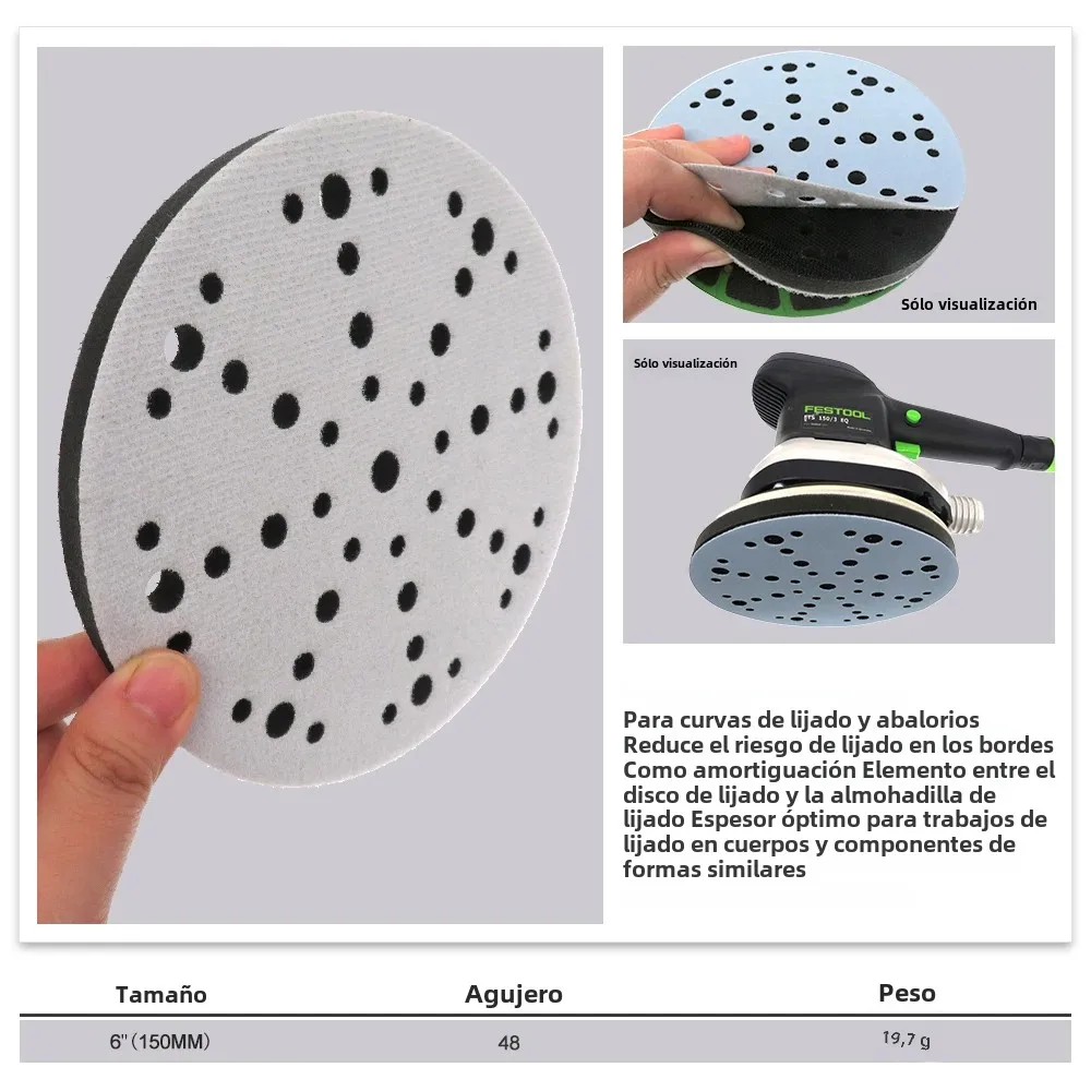 Almohadilla de interfaz suave de 6 pulgadas, 150mm, 48 agujeros, esponja amortiguadora para almohadillas de lijado, herramientas abrasivas para automóviles y motocicletas y madera, 2 uds.