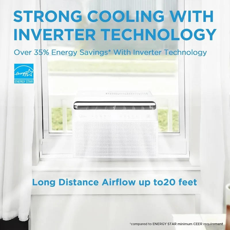 10,000 BTU U-Shaped Smart Inverter Window Air Conditioner–Cools up to 450 Sq. Ft., Ultra Quiet with Open Window Flexibility