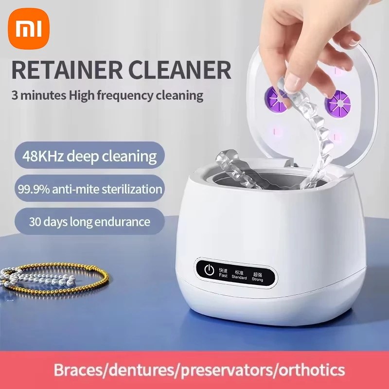 Xiaomi-limpiador ultrasónico para dentaduras postizas, dispositivo de limpieza con ranuras interiores de acero inoxidable pequeño, desinfección Uv