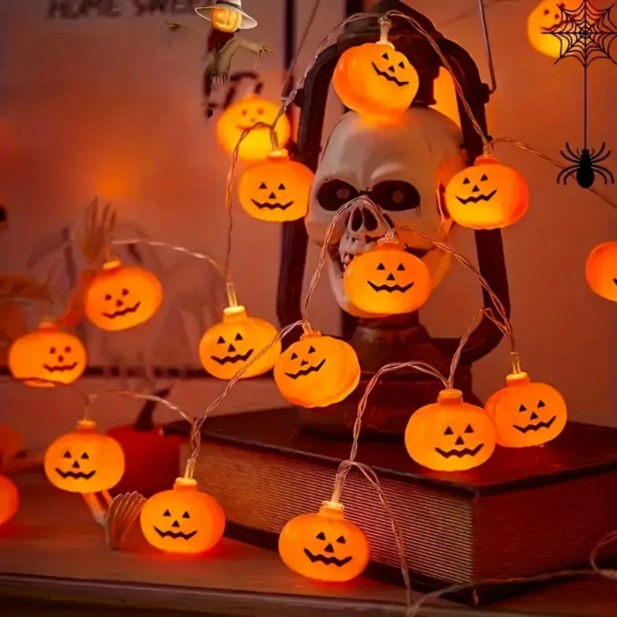 1 szt. 10/20 LED Lampki Sznurkowe Dynie 3D Halloween Dekoracyjne Lampki Atmosferyczne Zasilane Bateriami Do Domu Sypialni na Imprezę Festiwal Dekoracja