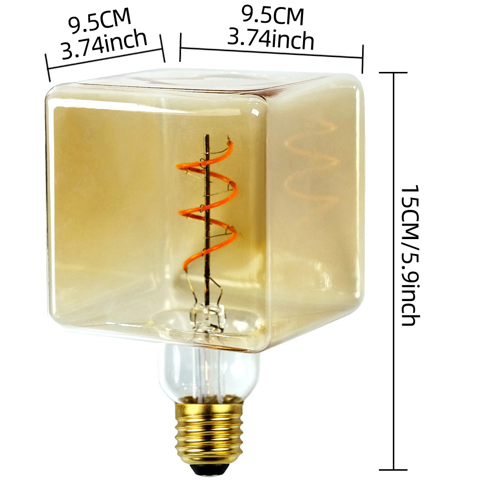 TIANFAN Vintage-LED-Lampe, G95/G30, Edison-Glühbirne, 4 W, dimmbar, 220 V, 110 V, E26, E27, Eiswürfel, dekorative Glühbirne, gelb, warm