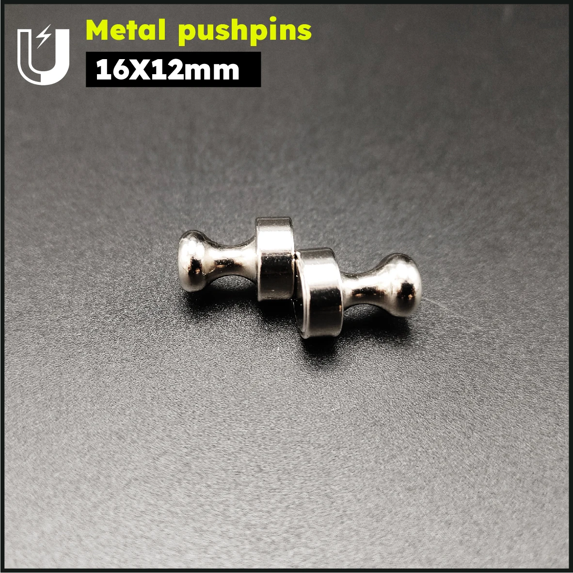 Metallic neodymium magnetic push pin - Powerful refrigerator and whiteboard magnet for offices, kitchens and maps