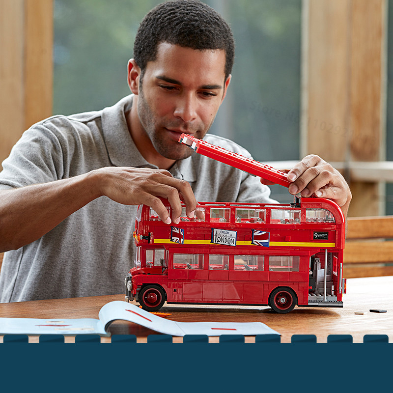 Juego de bloques de construcción de estación de autobuses de ciudad Londres, dos pisos, viajes de Londres, aprendizaje de negocios, juego de rol, ladrillos STEM, regalo para niños y niñas
