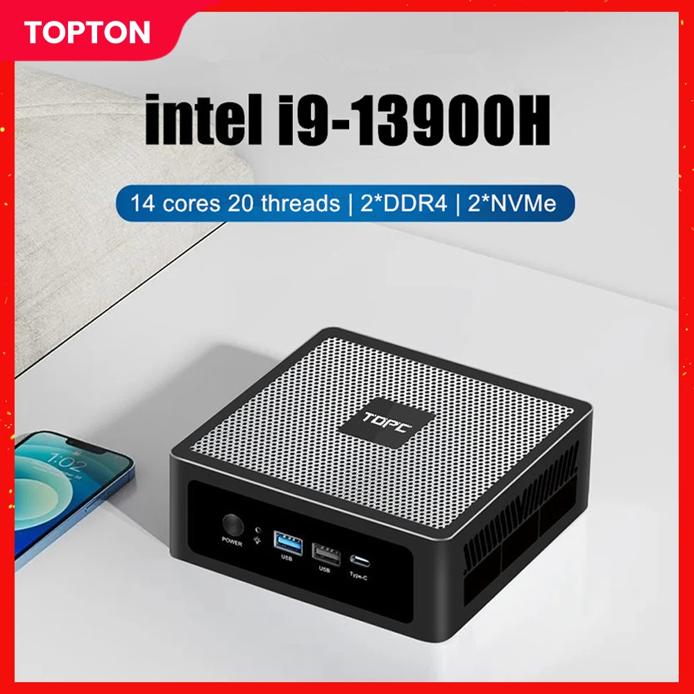 Topton TOPC Mini PC 13. generacji Intel Core i9 13900H i7 13700H i5 2xDDR4 2xNVMe 2xLAN Windows 11 Pro Komputer stacjonarny do gier WiFi6E