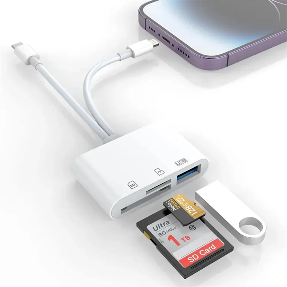 Adaptador de leitor de cartão 5 em 1 USB 3.0 Lightning Type C SD TF para iPhone iPad MacBook Samsung Câmeras Android Outros dispositivos
