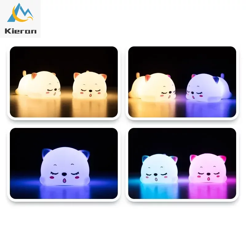 Lovely Cat-Luz LED de noche de silicona recargable por USB, lámpara de pie para cabecera de dormitorio con control remoto para niños, lámpara con Sensor táctil, regalo para bebés