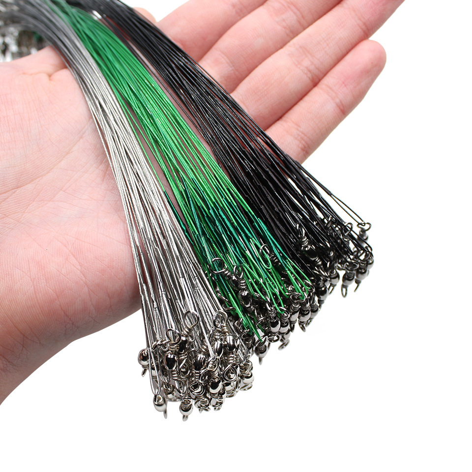 Línea de pesca de acero antimordida, líder de alambre de acero con accesorio de pesca giratorio, correa de núcleo de plomo, alambre de pesca de 15cm, 20cm y 30cm