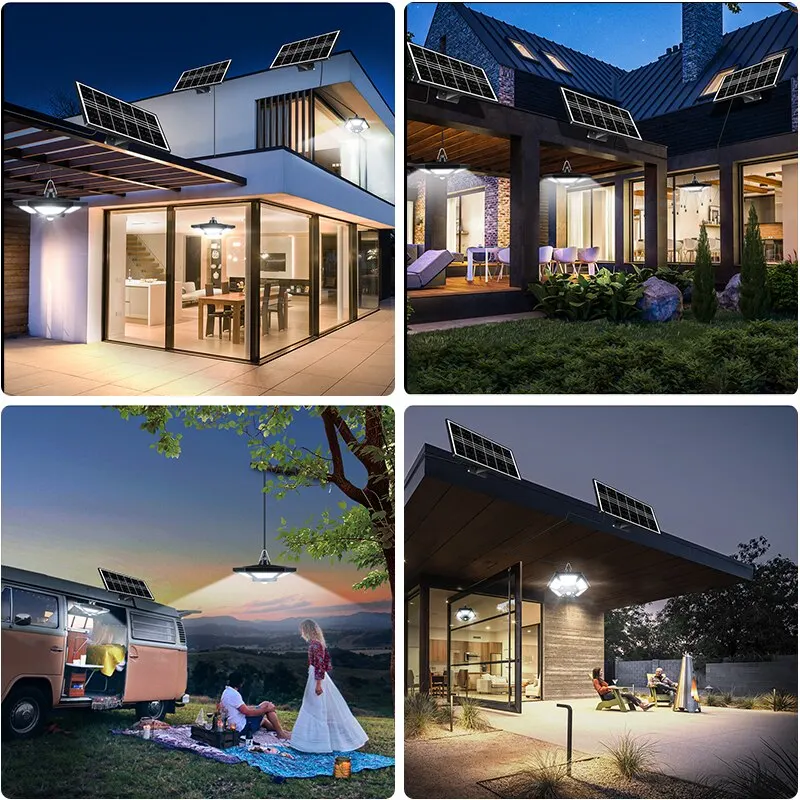 Pingente solar para garagem de celeiro Gazebo, Lâmpada solar com controle remoto, Shed interior e exterior, 180 LED, 1000LM