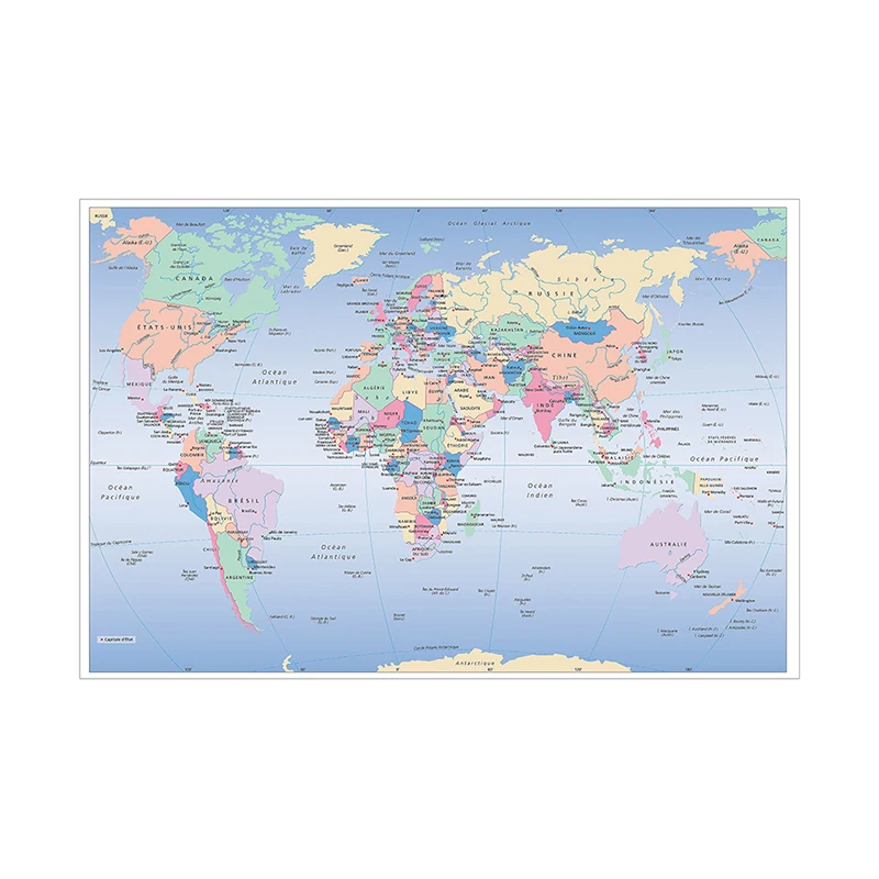 Mapa świata w języku francuskim 150*100 cm plakat włóknina płótno malarstwo szkolne salon dekoracja wnętrz