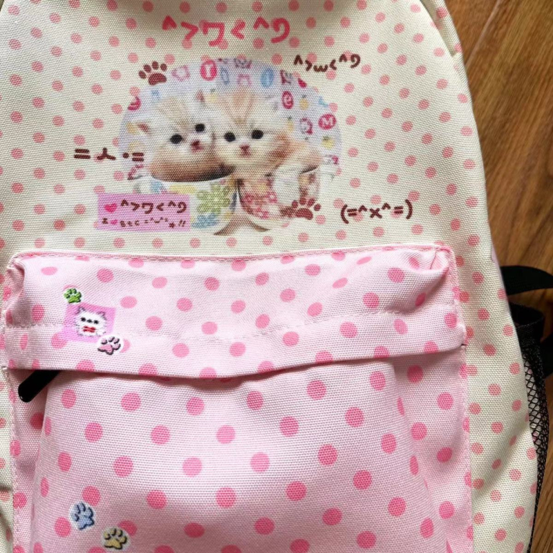 Рюкзаки Kawaii Sweet Cat Dot контрастного цвета Y2k, винтажные лоскутные школьные сумки в консервативном стиле, милые студенческие сумки большой вместимости для женщин