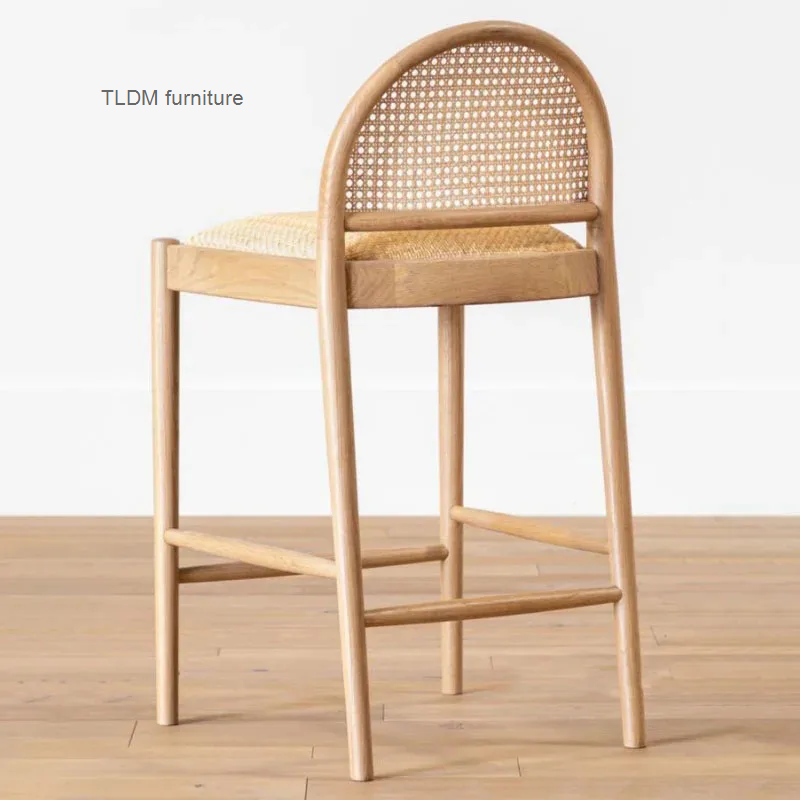 Tabouret de bar en rotin tissé nordique, chaise de bar de luxe pour la maison, chaises de salle à manger décontractées, tabouret haut en bois, chaise de réception, moderne, minimaliste, gênant