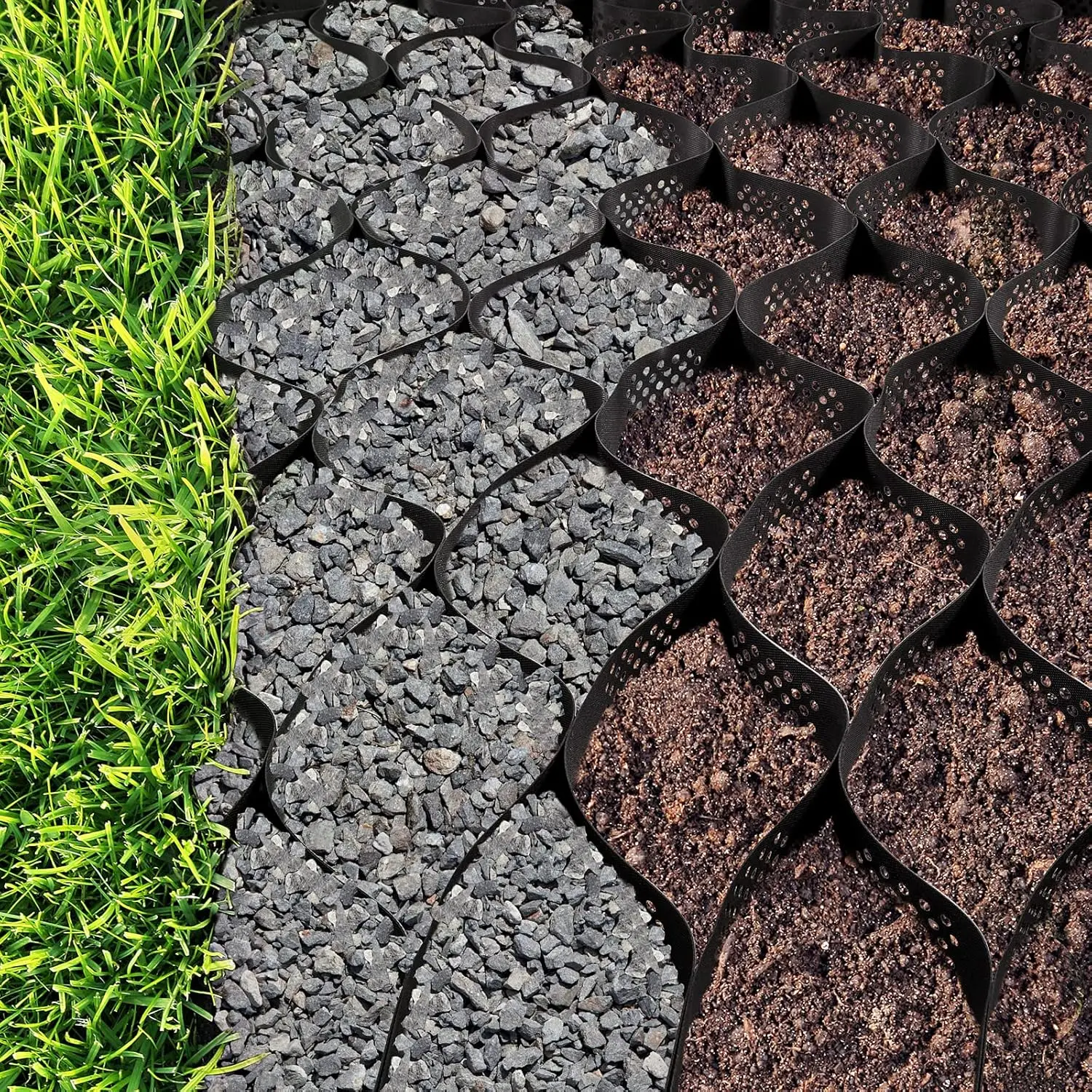 Geo Grid Ground 9x17 ft, Geo Cell 4 Inch Thick, Gravel HDPE Material, Ground Stabilization1885 LBS Per Sq