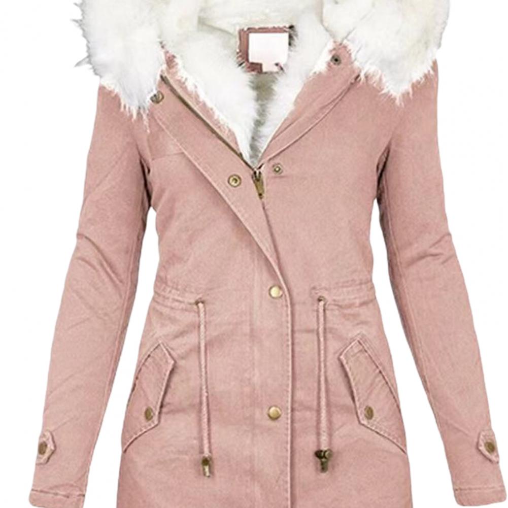 Dikker dames winter katoenen jas namaakbont capuchon fleece zip-up knop jas winddicht halflange slanke bovenkleding