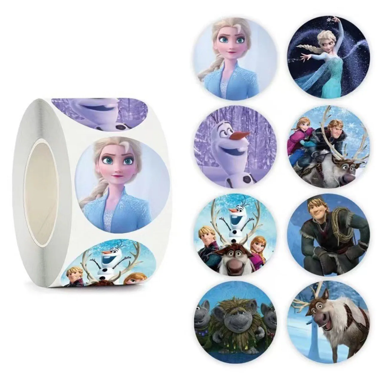 Miniso 500 adesivi/rotolo Elsa Princess cartoon adesivi cartoon ragazze manuali giocattolo adesivi circolari decorativi all'ingrosso