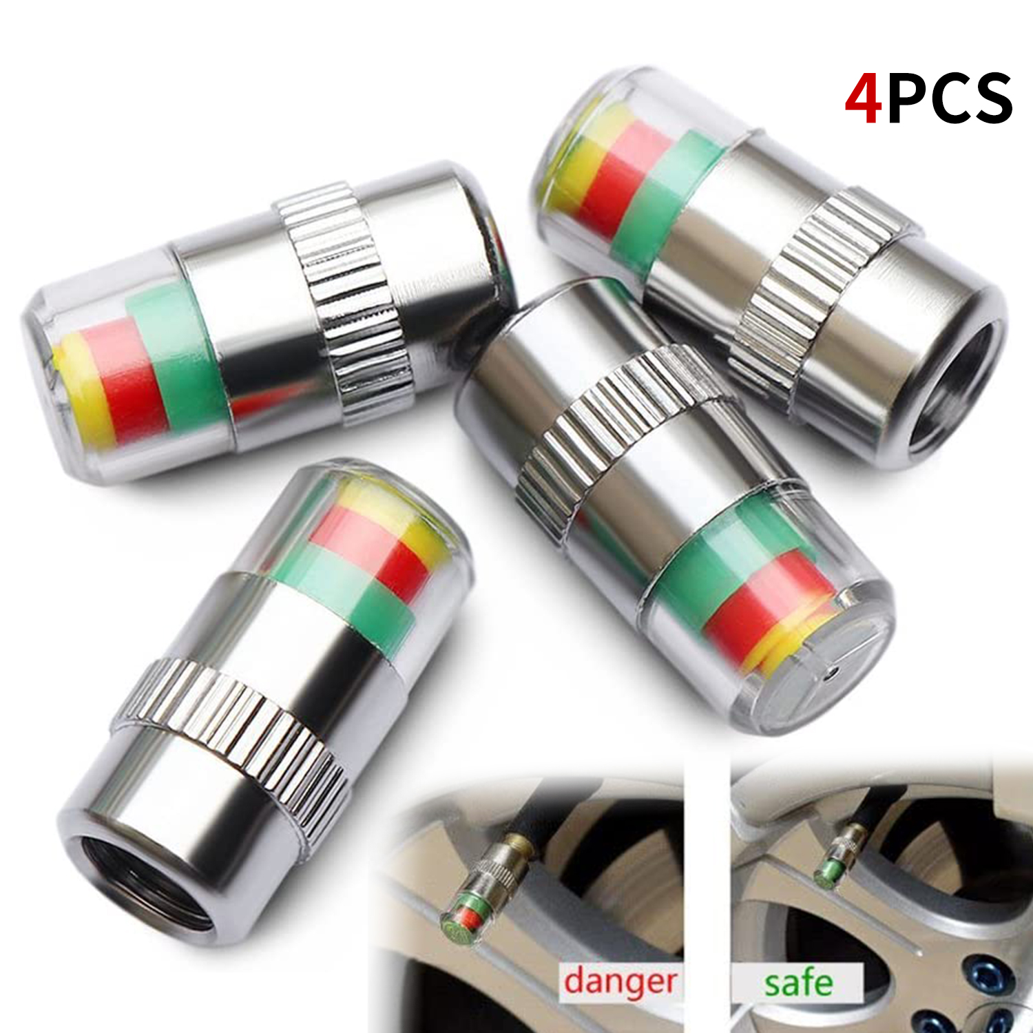 4 2.4 Thanh Áp Suất Lốp Xe Hơi Guage Nắp Cảm Biến Báo Cảnh Báo Công Cụ Theo Dõi Lốp Nắp Đèn Báo Cảnh Báo Áp Suất Không Khí đồng Hồ Đo
