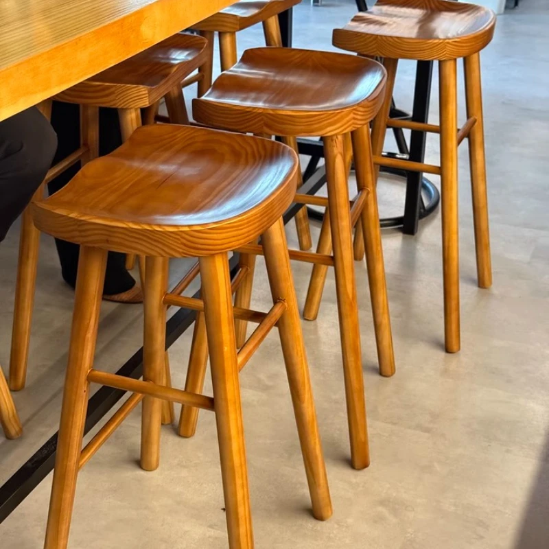 New Arrivals Nordic Modern Log Bar Chair Beautiful Atmosphere Coffee Shop Solid Wood Stool Home Dining Room High Foot Stools
